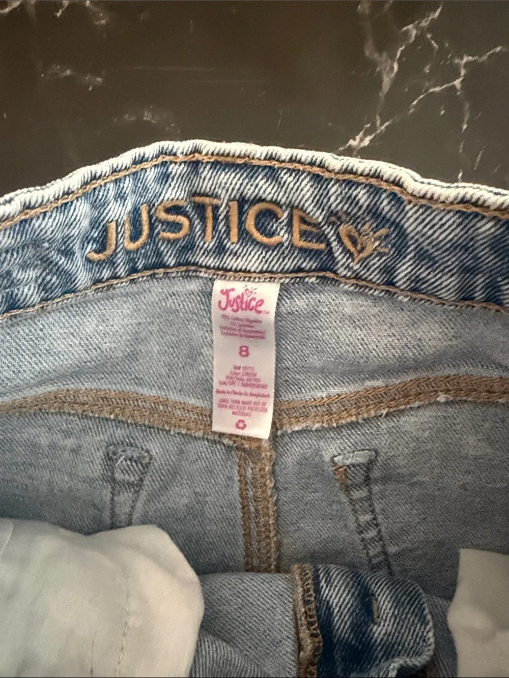 Justice Light Blue Distressed Denim Jean Shorts with custom rhinestones